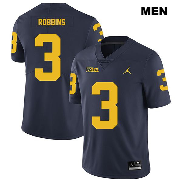 Men's NCAA Michigan Wolverines Brad Robbins #3 Navy Jordan Brand Authentic Stitched Legend Football College Jersey LQ25W75DC